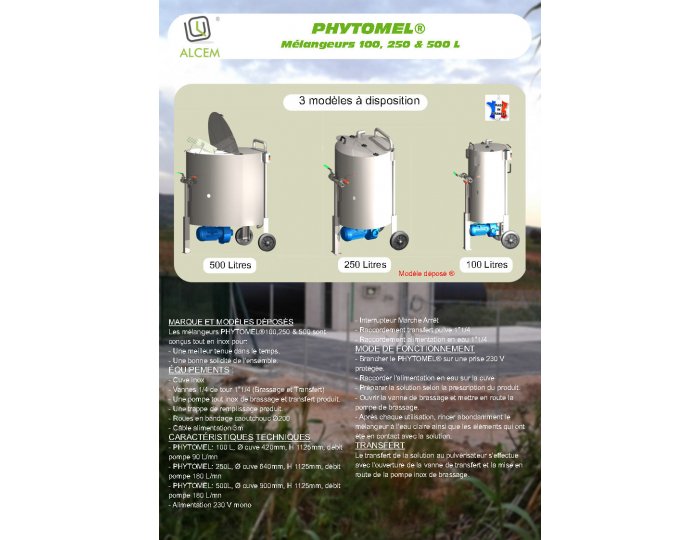 ALCEM PHYTOMEL®100 : mélangeur inox - cuve de préparation de la bouillie phytosanitaire/pharmaceutique